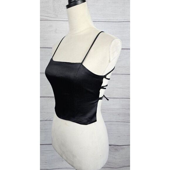 Zara Open Criss Cross Tie Back Crop Top Black Size Medium - Picture 5 of 7